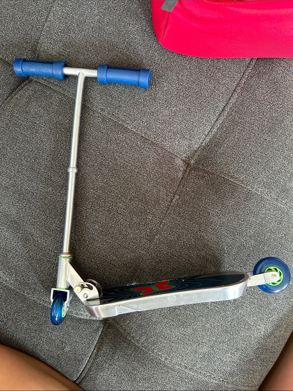 American Girl Blue Handle Scooter with Silver Frame and Green Accents